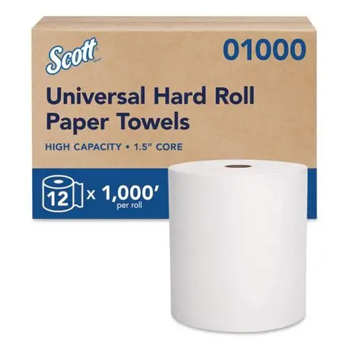 Scott 8 in. x 1000 ft. 1.5 in. Core 1-Ply Essential High Capacity Hard Roll Towels - White (12 Rolls/Carton)