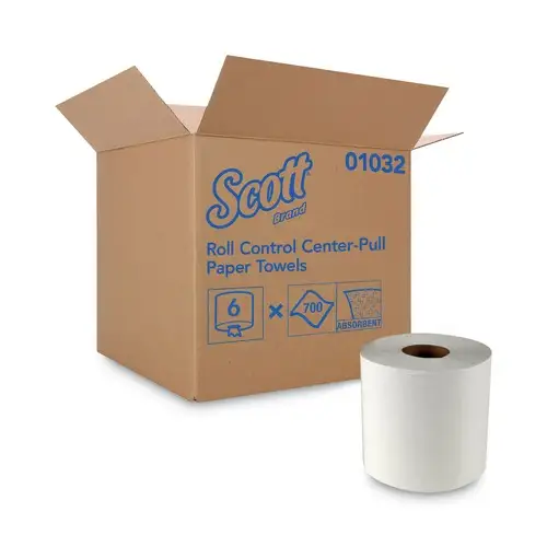 Scott 8 in. x 12 in. 1-Ply Essential Roll Center-Pull Towels - White (6 Rolls/Carton)