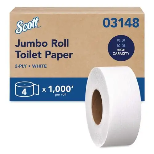 Scott 3.55 in. x 1000 ft. 2-Ply Essential JRT Jumbo Roll Septic Safe Tissue - White (4 Rolls/Carton)