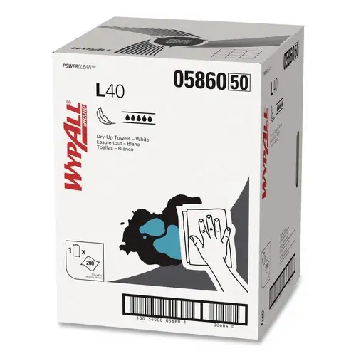 WypAll 19.5 in. x 42 in. L40 Dry Up Towels - White (200 Towels/Carton)