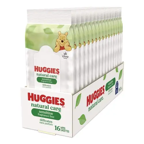 Huggies 6.6 in. x 6.86 in. Natural Care Sensitive Baby Wipes - Unscented, White (16/Pack)