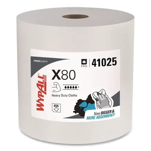 WypAll 12.4 in. x 12.2 in. Power Clean Jumbo Roll X80 Heavy Duty Cloths - White (475/Roll)