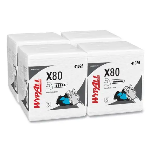 WypAll 12.5 in. x 12 in. 1/4 Fold Power Clean X80 Heavy Duty Cloths - White (200/Carton)