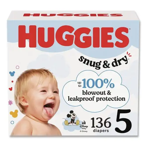 Huggies Snug and Dry 27 Plus lbs. Diapers - Size 5 (136/Carton)