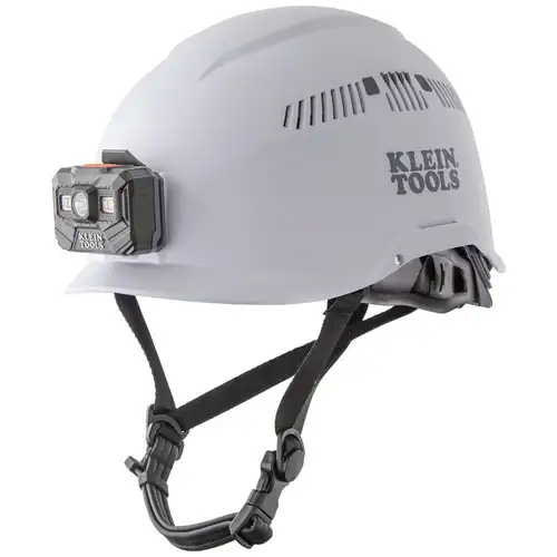 Klein Tools Vented-Class C Safety Helmet with Rechargeable Headlamp - White