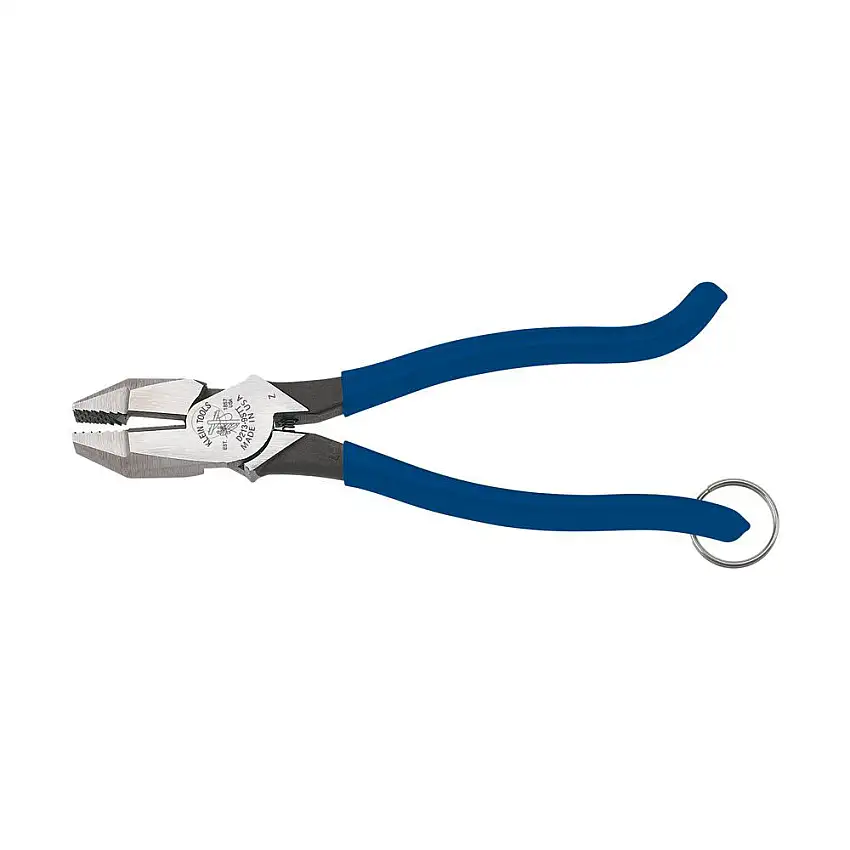 Klein Tools Ironworker Pliers with Heavy Duty Knurled Jaws, Induction Hardened Knives, and a Split Tether Ring - D213-9STT