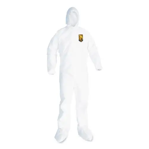Ansell A20 Hood, Boots, and Elastic-Back Breathable Particle Protection Coveralls - Large, White (24/Carton)