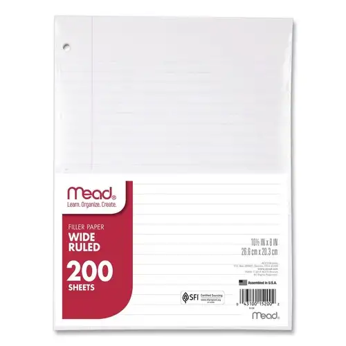 Mead 8 in. x 10.5 in. Wide/Legal Rule 3-Hole Filler Paper (200/Pack)