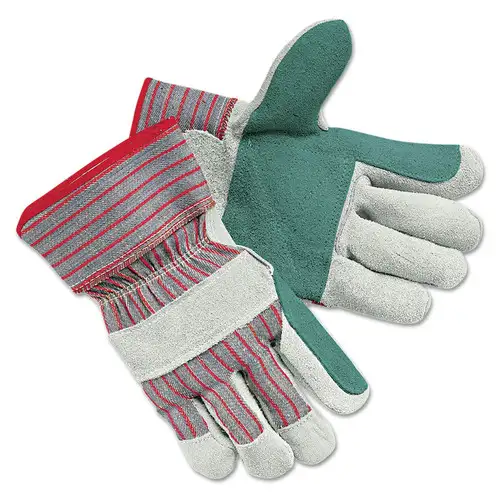 MCR Safety Men's Economy Leather Palm Gloves - Large, White/Red (1-Dozen)