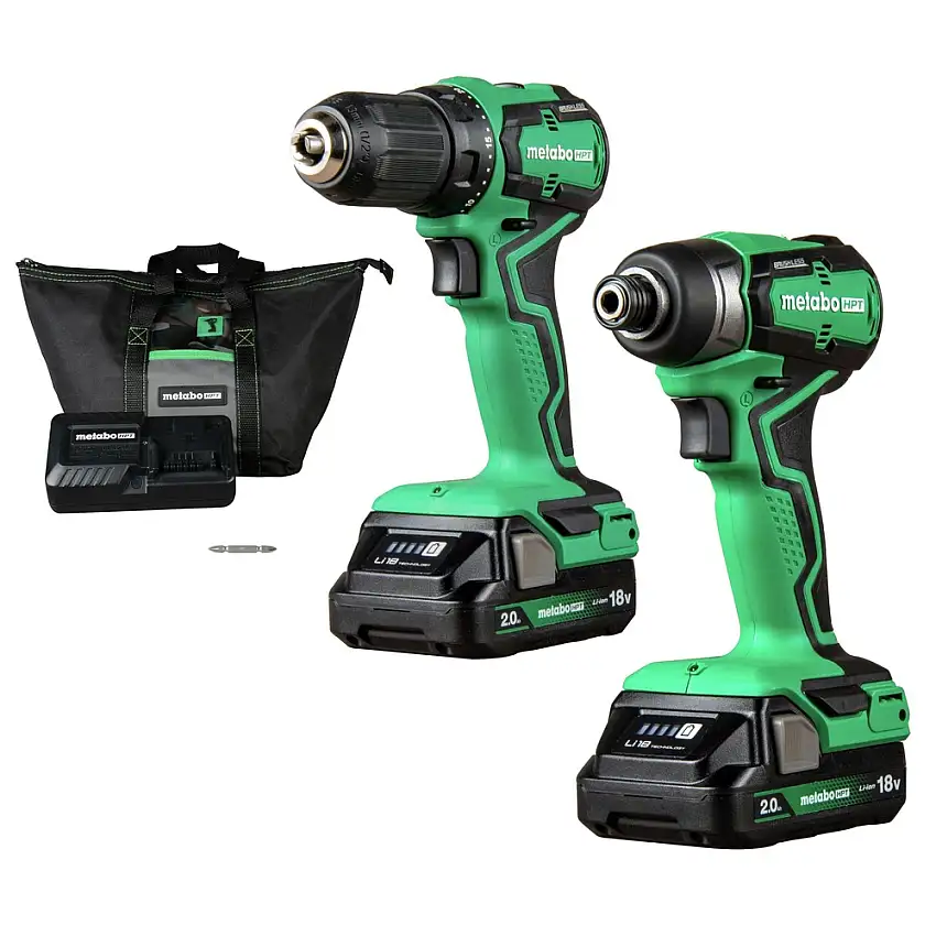 Metabo HPT 18V Brushless Lithium-Ion Cordless Sub-Compact Drill and Impact Driver Combo Kit with 2 Batteries (2 Ah) - KC18DDXSM