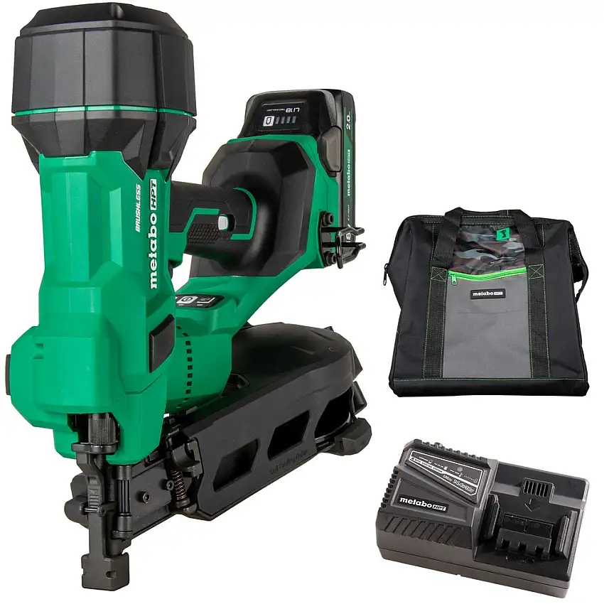 Metabo HPT 18V MultiVolt Brushless Lithium-Ion 1-3/4 in. Cordless Coil Roofing Nailer Kit (2 Ah) - NV1845DAM