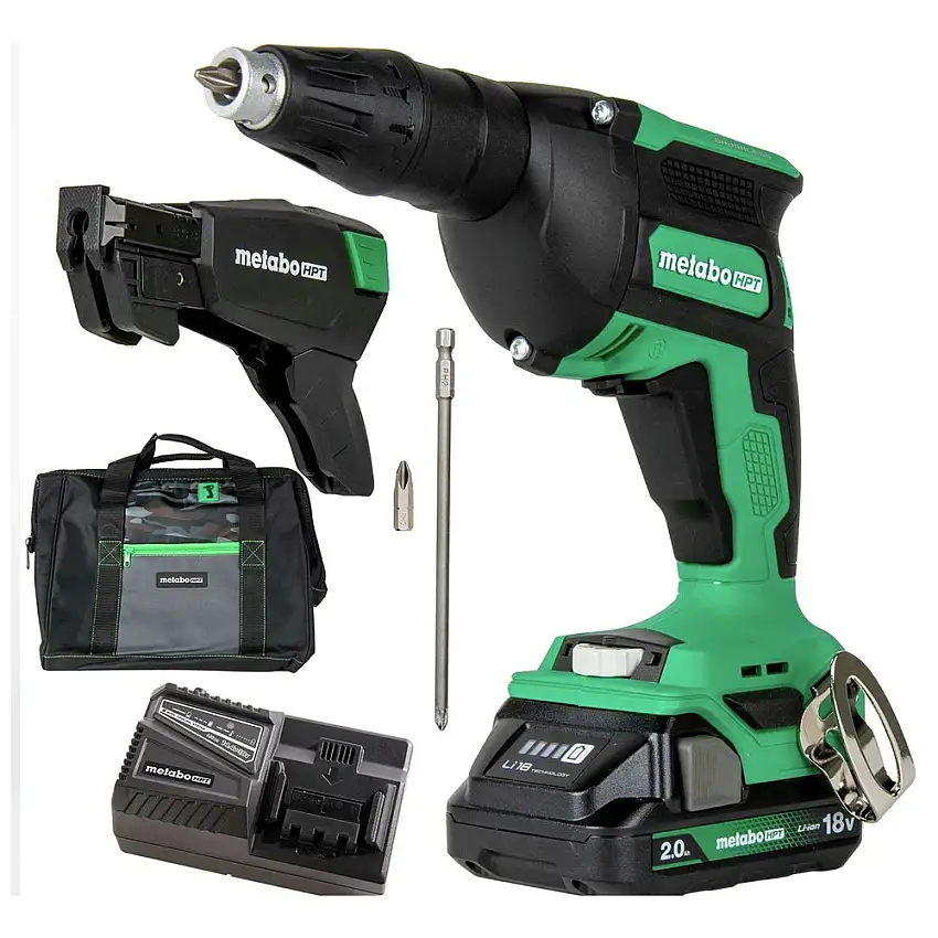 Metabo HPT 18V MultiVolt Lithium-Ion Brushless Cordless Drywall Screw Gun Kit with Collated Screw Magazine (2 Ah) - W18DAQBM
