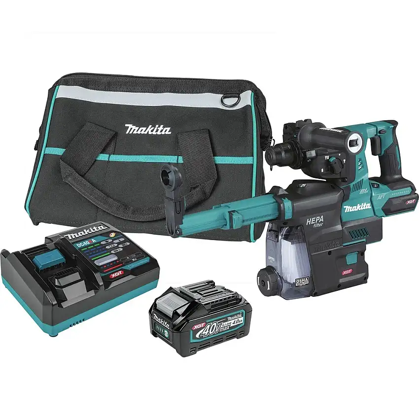 Makita 40V MAX XGT Brushless Cordless 13/16 in. SDS-PLUS AVT Rotary Hammer Kit with Dust Extractor (2.5 Ah) - GRH10D1W