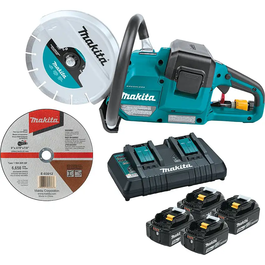 Makita 18V X2 (36V) LXT Brushless Lithium-Ion 9 in. Cordless Power Cutter with AFT Electric Brake Kit with 4 Batteries (5 Ah) - XEC01PT1