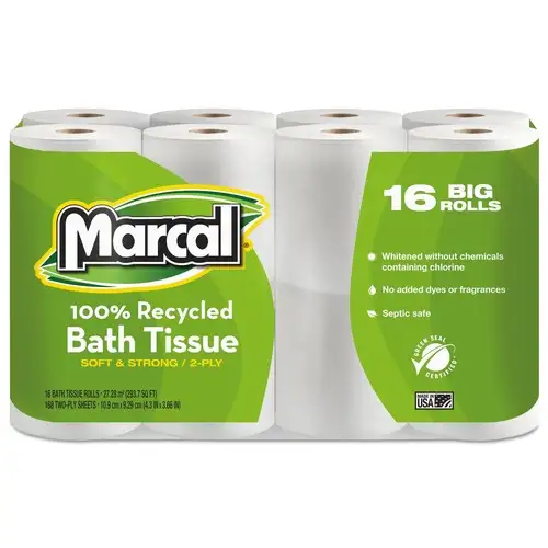 Marcal 100% Recycled 2 Ply Septic Safe Bath Tissue - White (96/Carton)