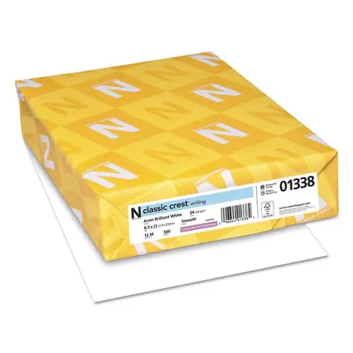 Neenah Paper 8.5 in. x 11 in. 24 lbs. Bond Weight CLASSIC CREST Stationery - Avon White (500/Ream)