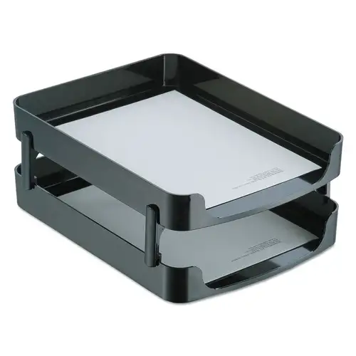 Officemate 2200 Series 10.25 in. x 13.63 in. x 2 in. Front-Loading Letter Size Desk Tray - Black (2/Set)