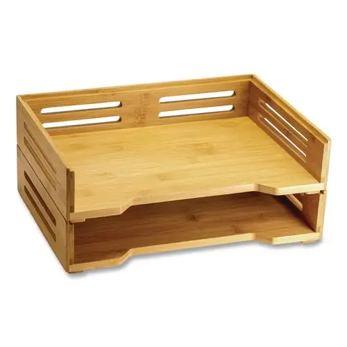 Officemate Bamboo Stackable Desktop Document Trays 2 Sections Letter Size Files 14.09-in x 10.47-in x 4.4-in Brown 2/Pack