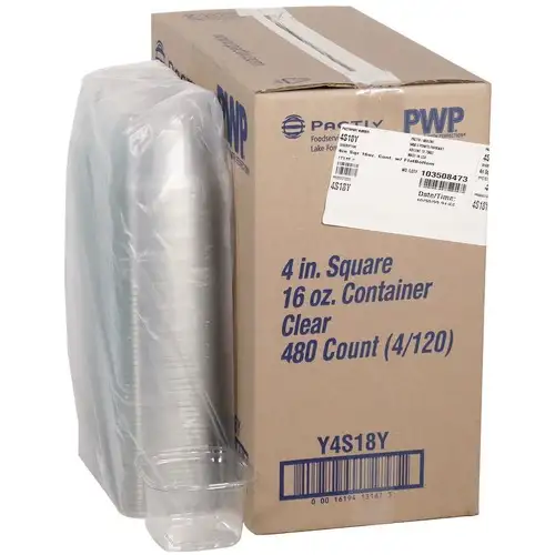 Pactiv Corp. 16 oz 4 x 4 x 3 PET Plastic Square Container - Clear (480/Carton)