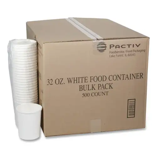 Pactiv Corp. D32RB 32 oz. 5.13 in. Diameter x 4.5 in. Height Paper Round Food Container - White