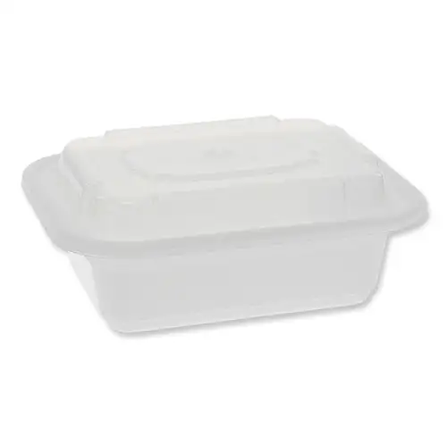 Pactiv Corp. NC818 Newspring VERSAtainer 4.5 x 5.5 x 2.12 12 oz Rectangular Plastic Microwavable Containers - White/Clear (150/Carton)