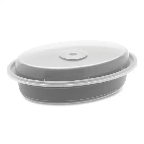 Pactiv Corp. OC12B Newspring VERSAtainer 6.8 x 4.8 x 1.45 12 oz Oval Plastic Microwavable Containers - Black/Clear (150/Carton)