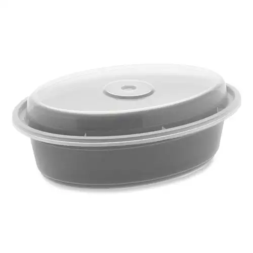 Pactiv Corp. OC16B Newspring VERSAtainer 6.8 x 4.8 x 1.9 16 oz Oval Plastic Microwavable Containers - Black/Clear (150/Carton)