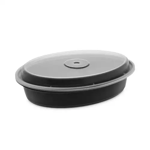 Pactiv Corp. OC32B 9.1 in. x 6.7 in. x 1.9 in. 32 oz. Newspring VERSAtainer Plastic Microwavable Oval Containers - Black/Clear (150/Carton)