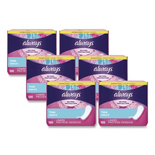 Always Thin Daily Panty Liners, Regular, 120/pack, 6 Packs/carton