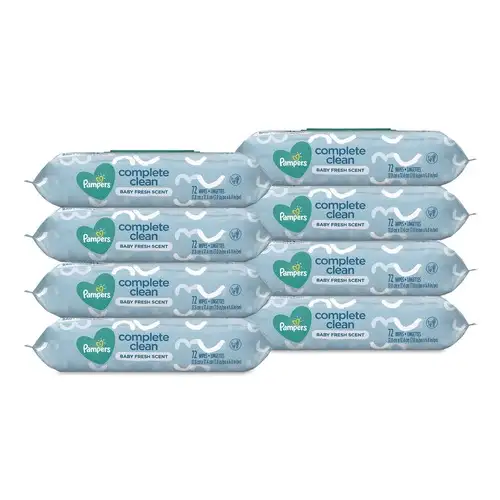 Pampers 75536 1-Ply Baby Fresh 7 in. x 6.8 in. Complete Clean Baby Wipes - White (8/Carton)