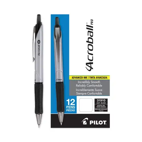 Pilot Acroball Pro Advanced Ink Retractable 1 mm Hybrid Gel Pen - Medium, Black (Dozen)