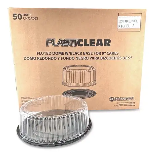Plastifar Bakery Containers, 9-in Cake Container, 11.2-in Diameter x 3.5-in h, Black/Clear, 50/Carton