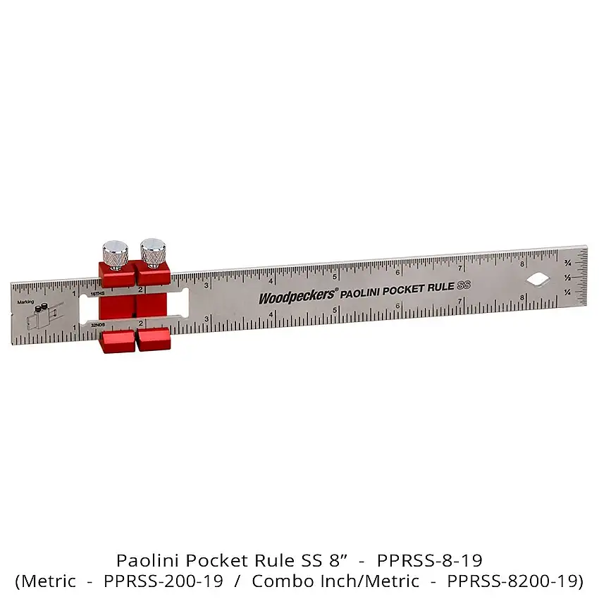 Woodpeckers Paolini Pocket Rule - 200mm Stainless Steel (PPRSS-200-19)