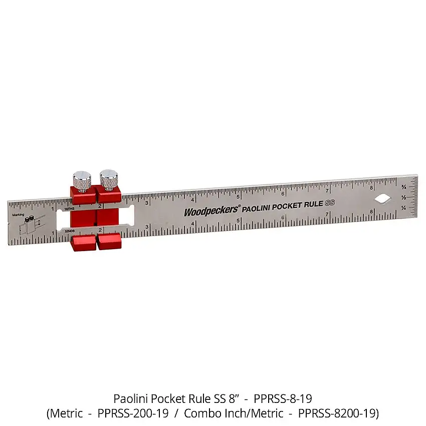 Woodpeckers Paolini Pocket Rule - 8 Inch/200mm Stainless Steel (PPRSS-8200-19)