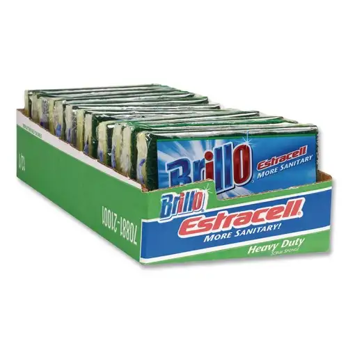 Brillo Estracell 4.9 in. x 2.9 in. Heavy-Duty Scrub Sponge - Yellow/Green (12/Carton)