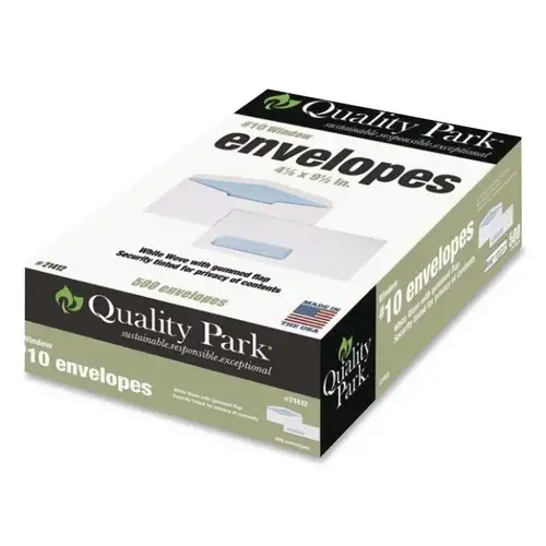 Quality Park 4.13 in. x 9.5 in. #10, Bankers Flap, Gummed Closure, Window Envelope - White (500/Box)