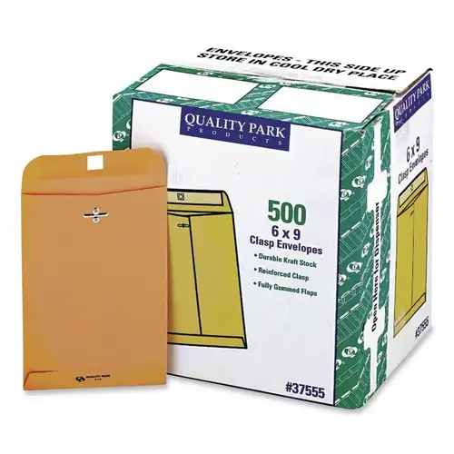 Quality Park 6 in. x 9 in. #55 Square Flap Clasp/Gummed Closure Clasp Envelope - Brown Kraft (500/Carton)