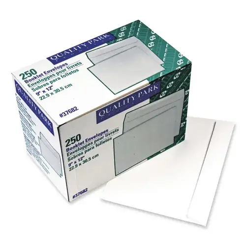 Quality Park 9 in. x 12 in. #10 1/2 Cheese Blade Flap Gummed Closure Open-Side Booklet Envelope - White (250/Box)