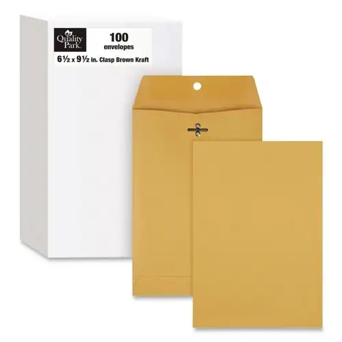 Quality Park Clasp Envelope, #1 3/4, Square Flap, Clasp/gummed Closure, 6.5 X 9.5, Brown Kraft, 100/box