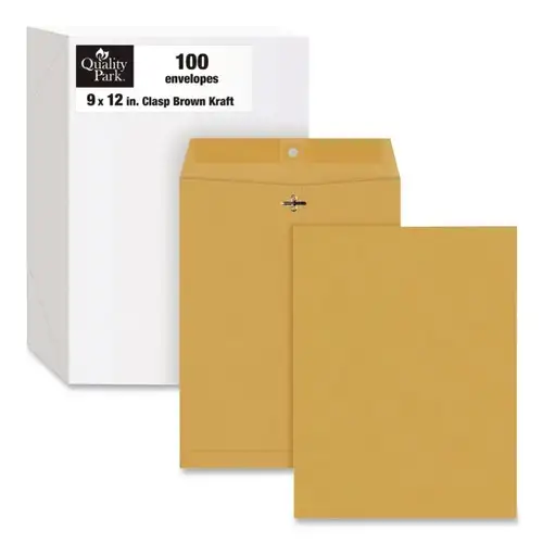 Quality Park 32 lbs. Bond Weight Kraft #10 1/2 Square Flap Clasp/Gummed Closure 9 in. x 12 in. Clasp Envelope - Brown Kraft (100/Box)