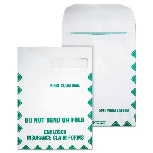 Quality Park 9 in. x 12.5 in. Redi-Seal Adhesive Closure Cheese Blade Flap Insurance Claim Form Envelope - White (100/Box)