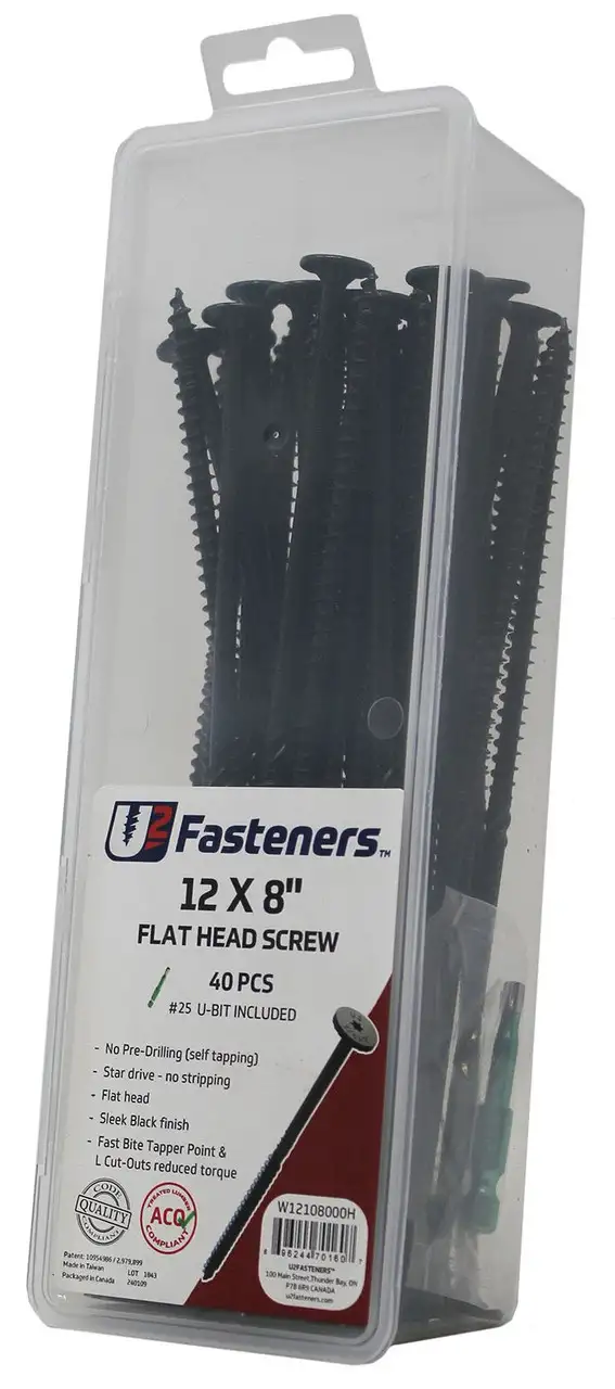 U2 BLACK FLAT HEAD SCREW 12 x 8" Small Pack 40 PCS (W12108000H)