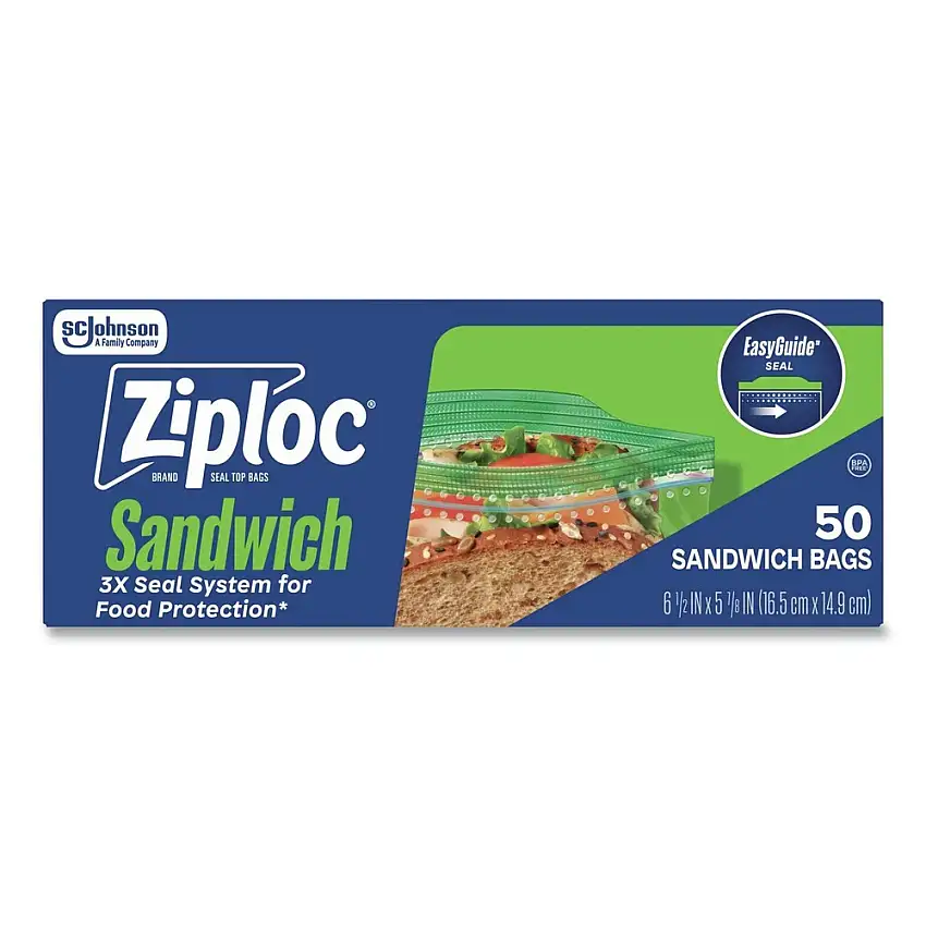 Ziploc 1.2 mil. 6.5 in. x 5.88 in. Resealable Sandwich Bags - Clear (40/Box) - 383179