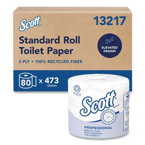 Scott Essential 100 Percent Recycled Fiber SRB Septic Safe 2 Ply Bathroom Tissue - White (80/Carton)