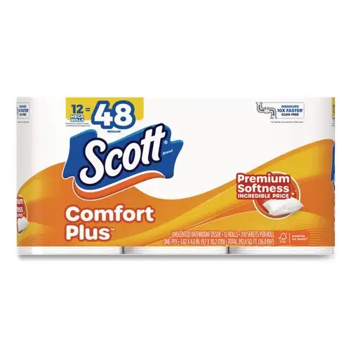 Scott ComfortPlus 1-Ply Septic-Safe Toilet Paper Mega Rolls - White (12/Carton)