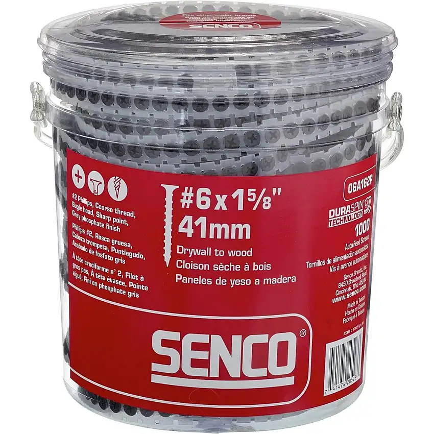 SENCO (1000/Pack) #6 1-5/8 in. Coarse Thread Bugle-Head Phillips Collated Sheet Metal Screw - Gray Phosphate - 06A162P