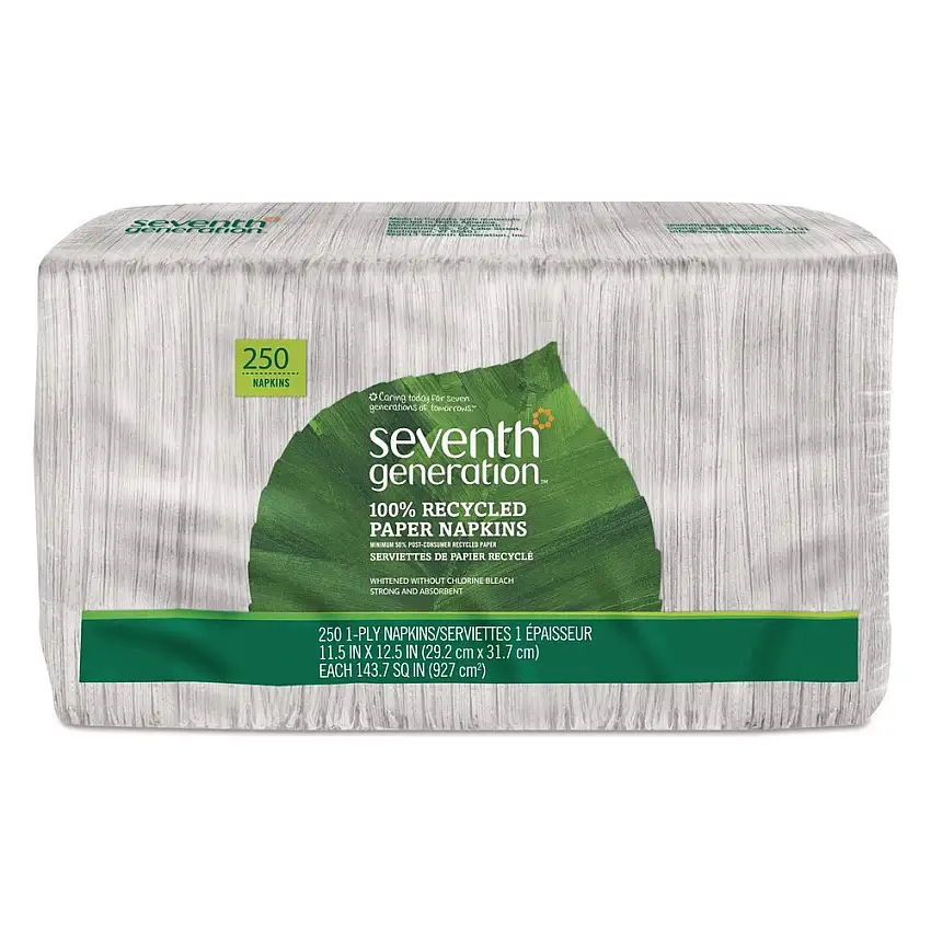 Seventh Generation 100% Recycled 11-1/2 in. x 12-1/2 in. 1-Ply Napkins - White (250/Pack) - 13713