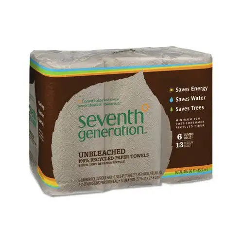Seventh Generation SEV 13737 2-Ply 11 x 9 Natural Unbleached 100 Percent Recycled Paper Kitchen Towel Rolls (4/Carton)