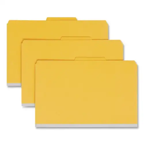 Smead 6 SafeSHIELD Fasteners 2 Dividers Legal Size 6-Section Pressboard Top Tab Pocket Classification Folders - Yellow (10/Box)