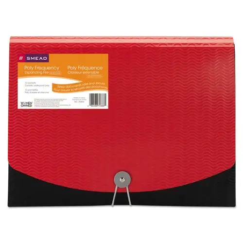 Smead 0.88 in. Expansion 12-Pocket Letter Size Poly Expanding File - Black/Red